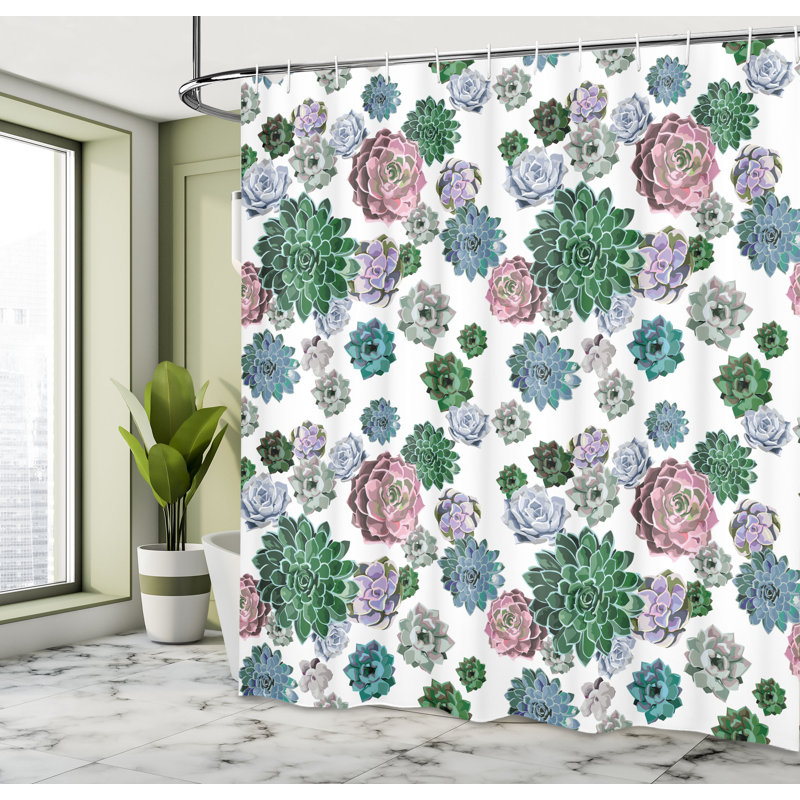 Ensemble de rideau de douche et de crochets en cactus, H 75 po x l 69 po