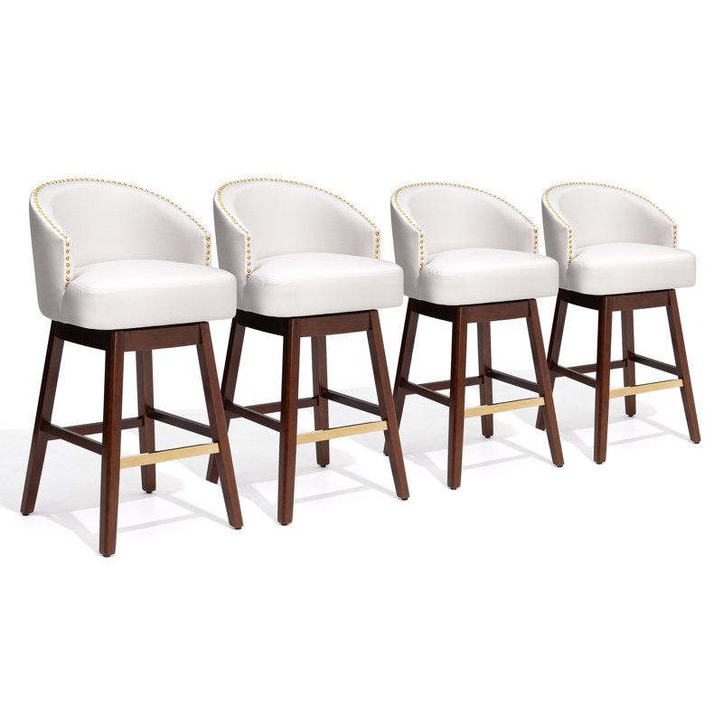 Swivel 31.9'' Faux Leather Bar Stool, White, Ivory