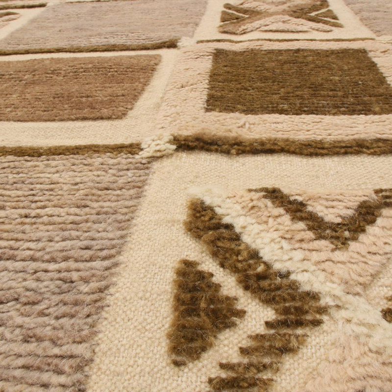 Rug & Kilim’S Scandinavian-Inspired Geometric Beige Brown And Gray Wool Pile Rug, Rectangle 13' x 19'