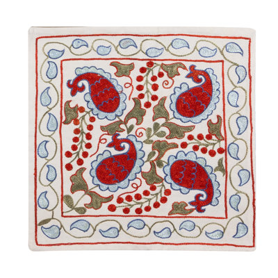 Housse de coussin en soie brodée Suzani. Taie d'oreiller faite à la main. Housse de coussin décoratif. 18 x 17 po