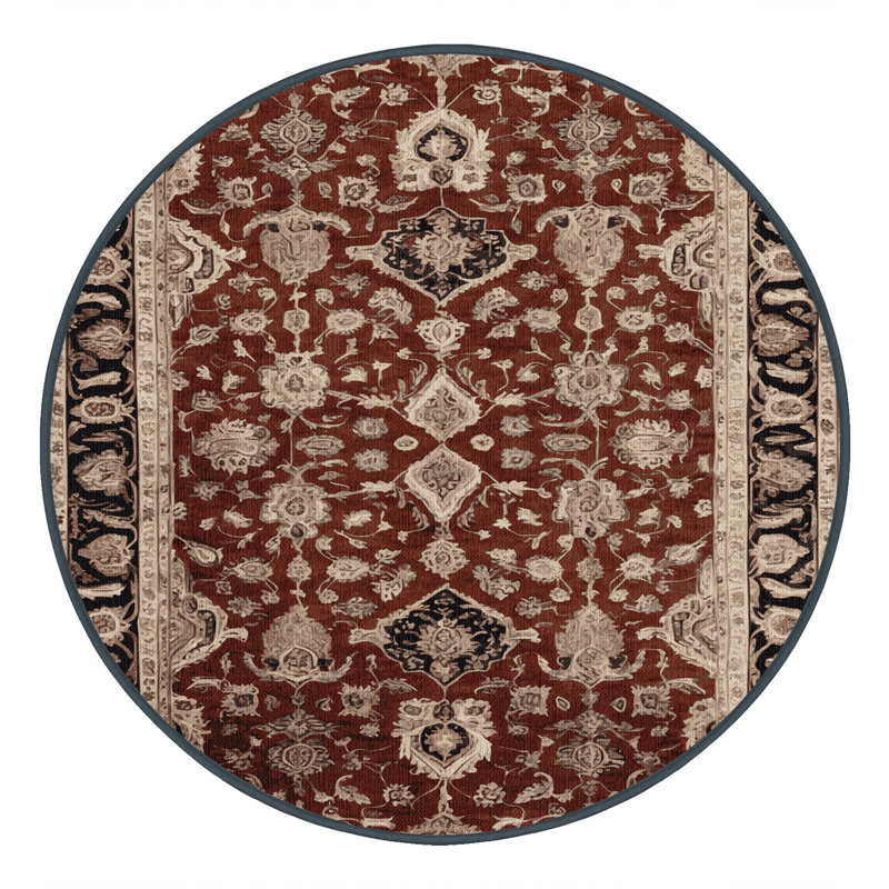 Tapis persan noir lavable à la machine, Rond 5 pi