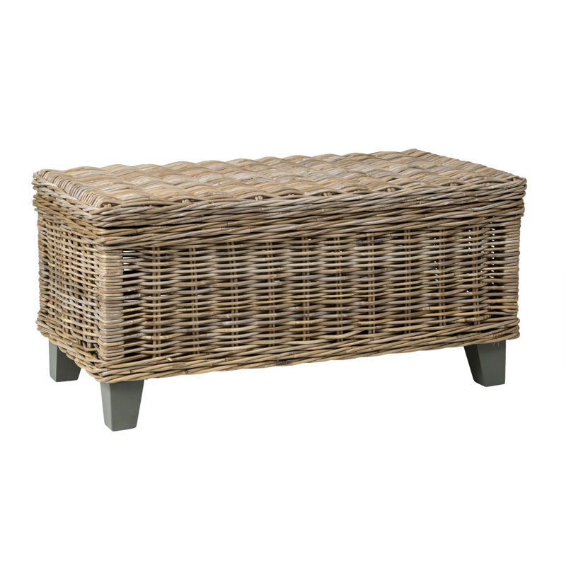 Wicker and Solid Wood Coffee Table with Storage