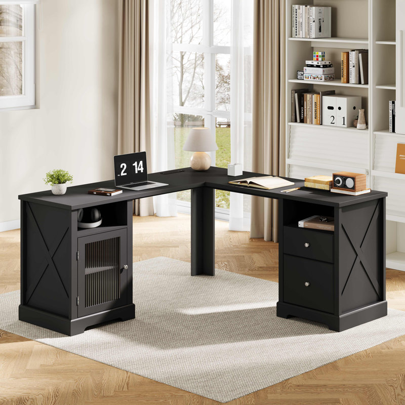 Bureau d'écriture en L 55,1 po August Grove®, Noir, noir, noir, noir