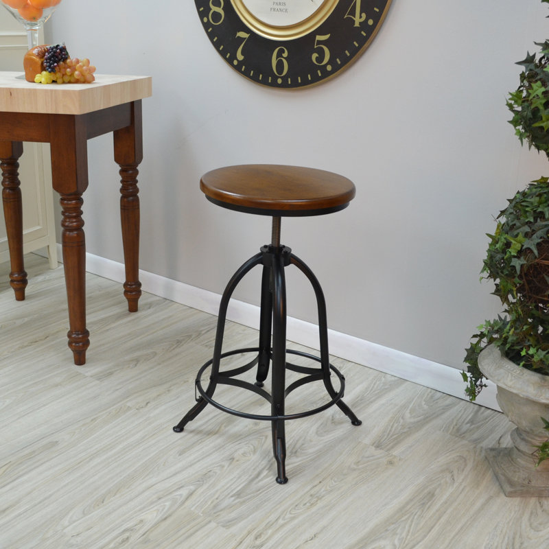 Swivel Adjustable Height Counter Stool with Metal Frame, Chestnut