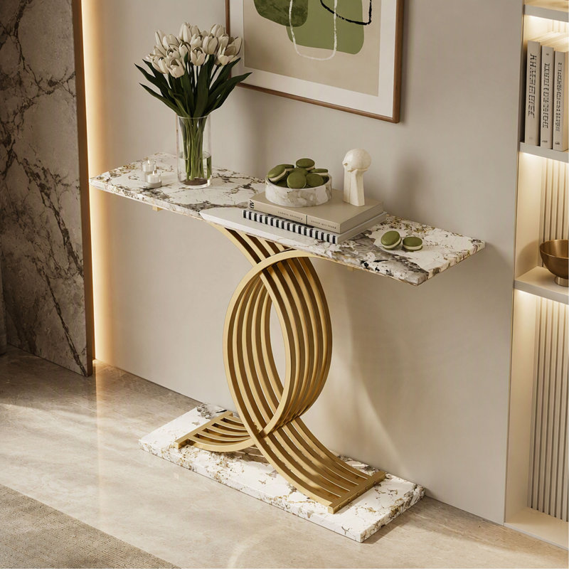 Console décorative, mobilier d'entrée haut de gamme avec pieds en métal entrelacés,