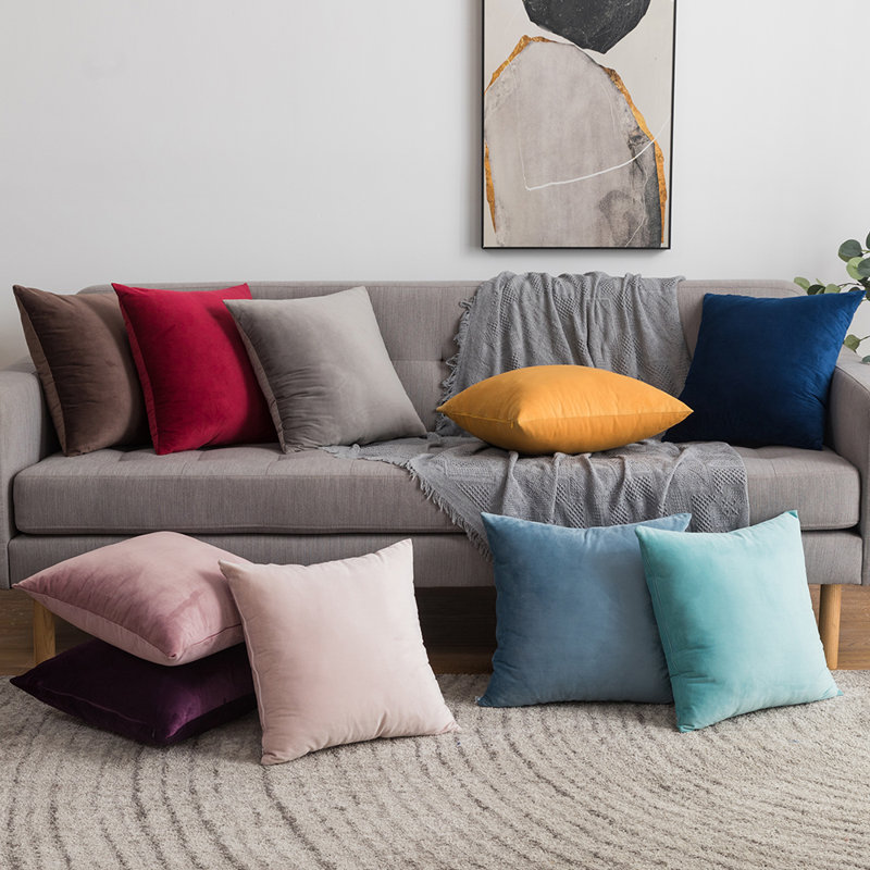 Housse de coussin carré en velours , Orange