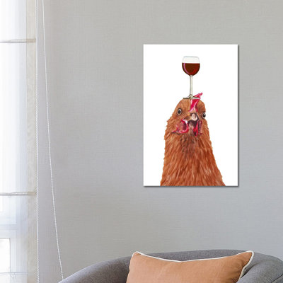 Hen With Wineglass by Coco De Paris - Wrapped Canvas Print