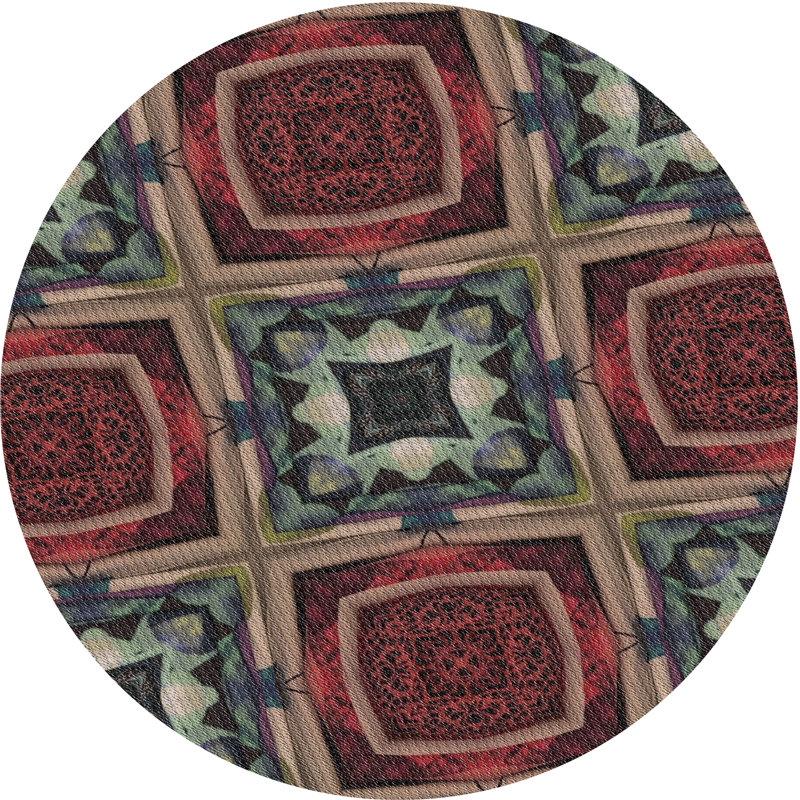 Tapis rouge / bleu Power Loom, Rond 5 pi