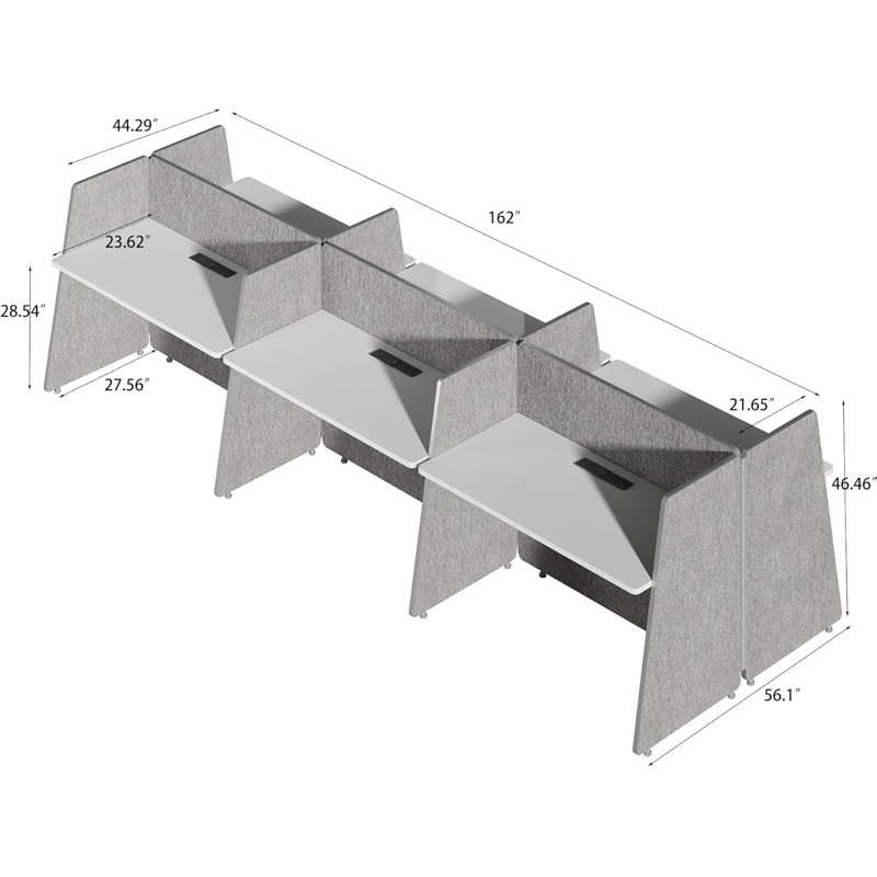 Bureau de poste de travail moderne pour 6 personnes, panneaux de séparation d'intimité acoustique avec prise de courant intégrée, bureau multi-utilisateurs diviseur insonorisant gris pour grand bureau à aire ouverte