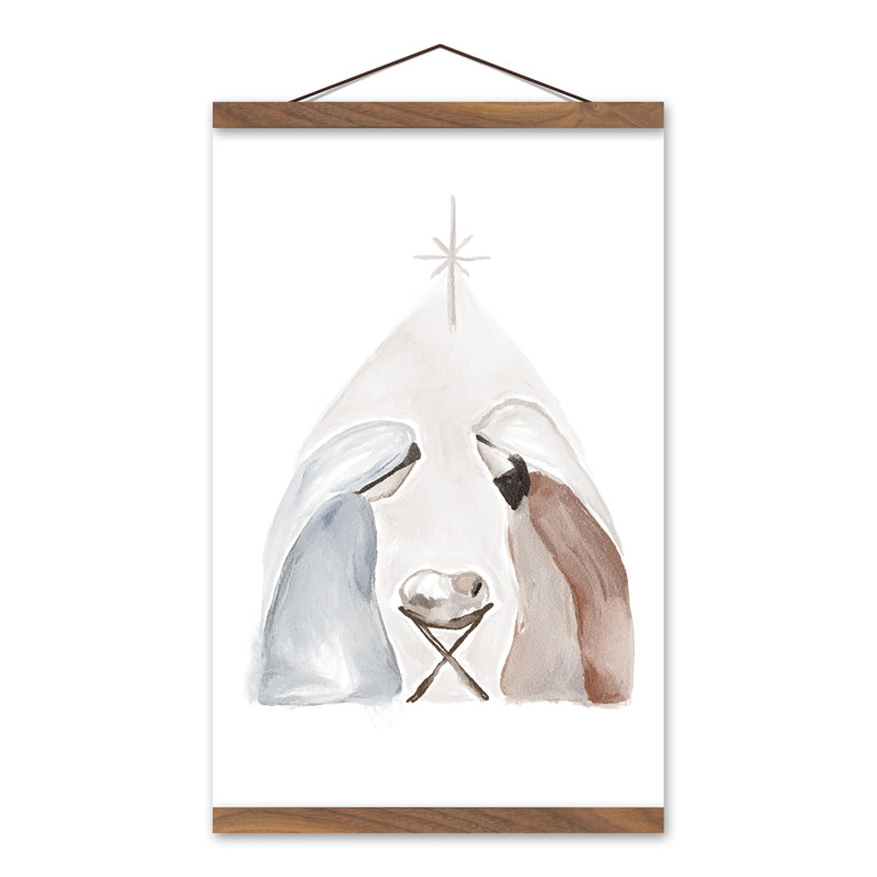 Aquarelle, reproduction de la nativité sur toile