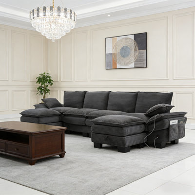 Canapé modulaire modulaire en nuage, canapé en velours côtelé à assise profonde, meubles rembourrés confortables avec repose-pieds de rangement et ports USB, canapé modulaire pour le salon