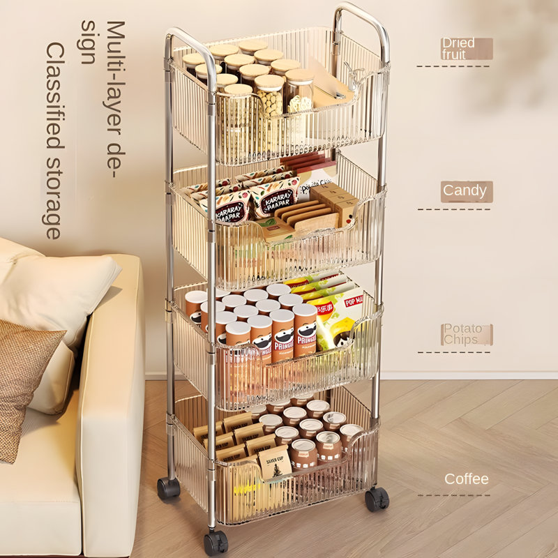 Multi-Layer Shunuo Acrylic Storage Trolley With Wheels - Rolling Cart For Snacks, Makeup, And Organization