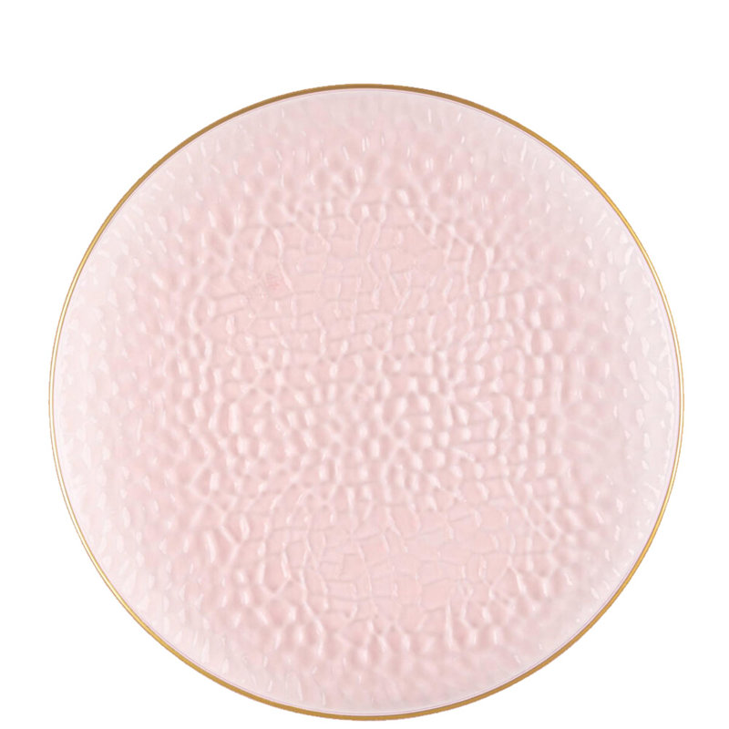Assiettes rondes translucides martelées de 9 pouces avec bordure dorée Ecoqualité pour 60 invités