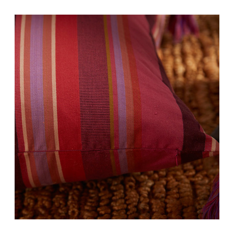 Stripe and Tassel Cotton Throw Pillow, 22" H x 22" W x 4" D, Down