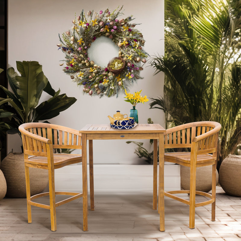 Ensemble bistro 3 pièces en bois de teck avec 2 chaises de bar et table de bar 35 po