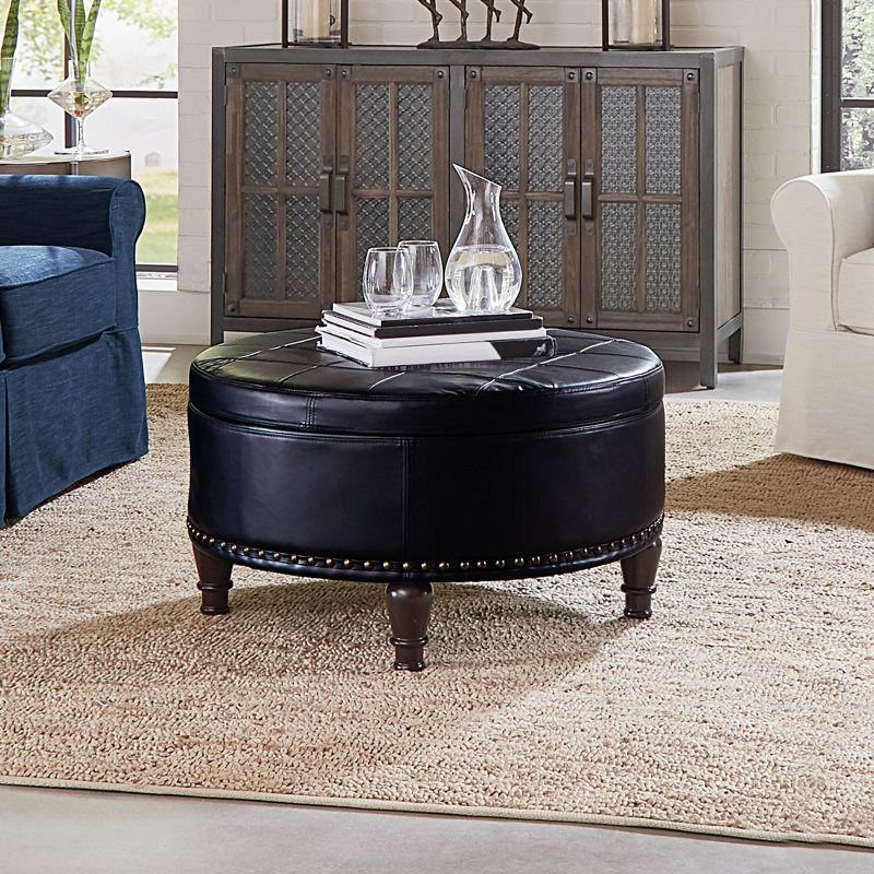 Faux Leather Ottoman, Black