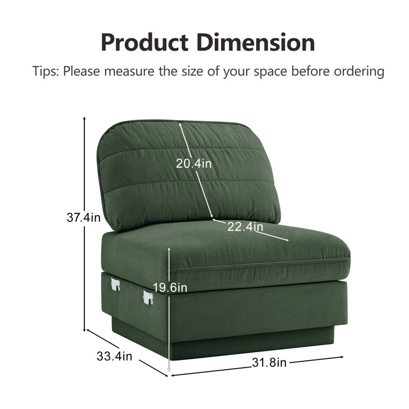 Celena Armless Sofa  Chenille- Green
