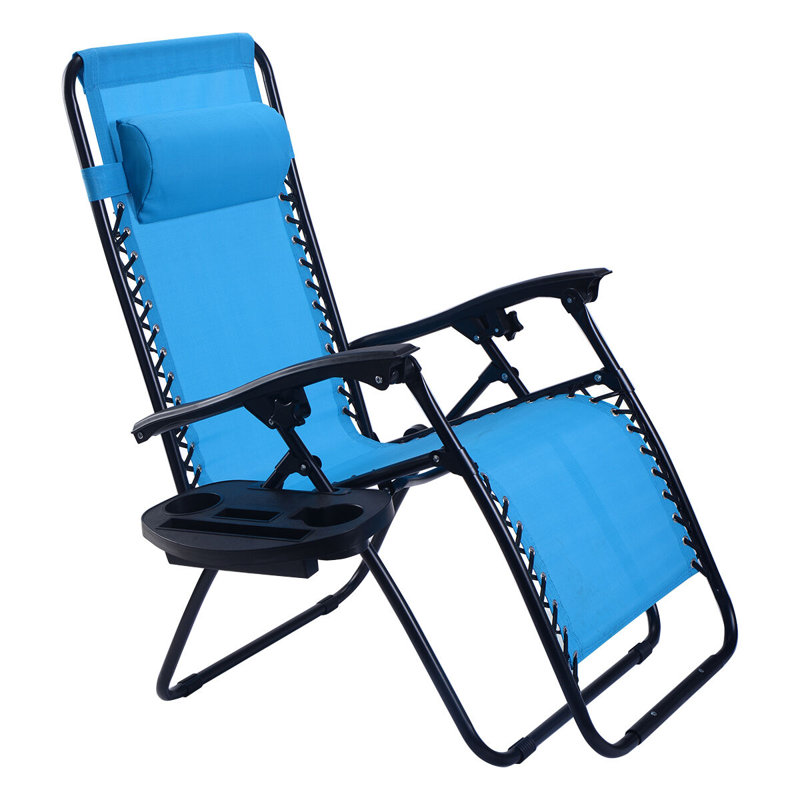 Chaise de patio pliante avec coussins Zechariah, Bleu clair