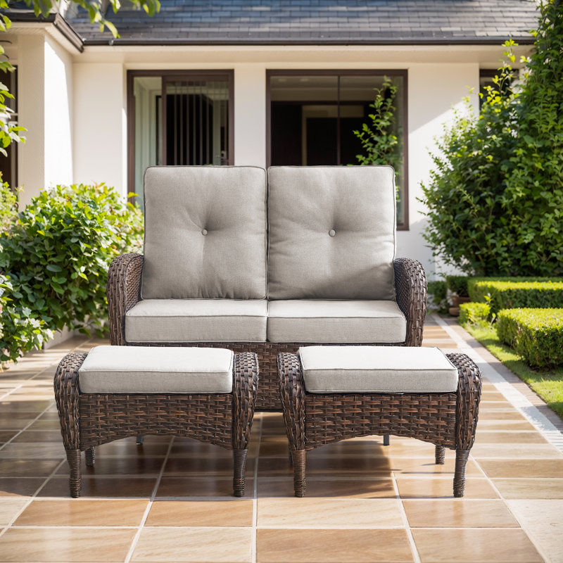 Causeuse de patio en osier avec repose-pieds 50 po Aluel, Beige, Brun