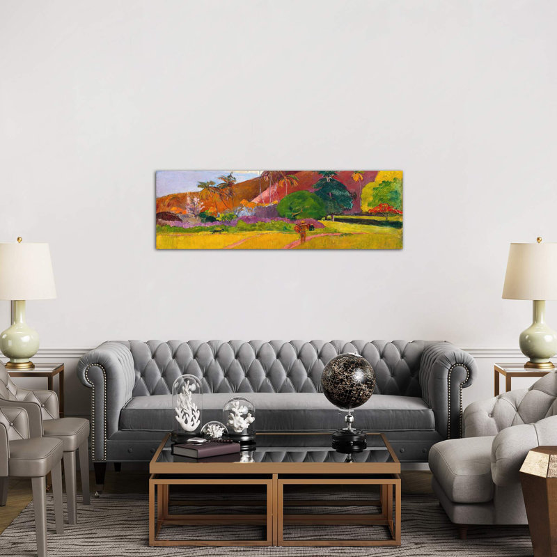 Tahitian Landscape by Paul Gauguin - Panoramic Painting on Canvas, 121.92 cm H x 40.64 cm W x 1.91 cm D, Wrapped Canvas
