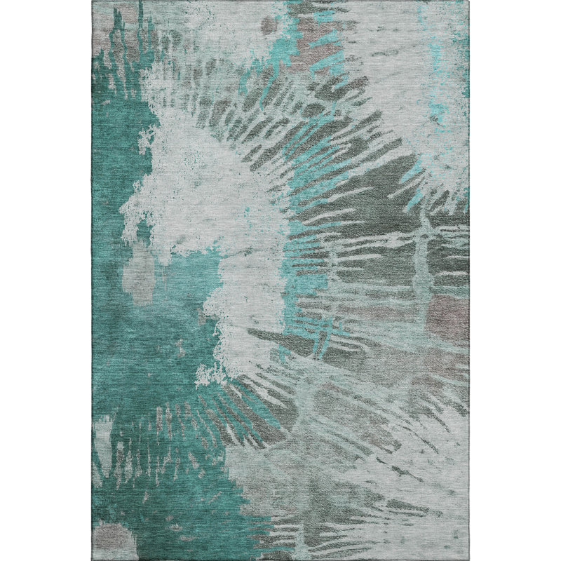 Premium Machine Washable Cerrito Teal Rug, Rectangle 8' x 10'