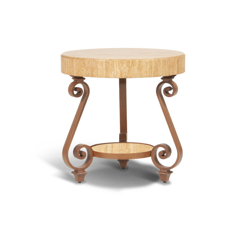 Adrian - Outdoor Side Table w/ Solid Travertine Top & Hand Painted Aluminum Base