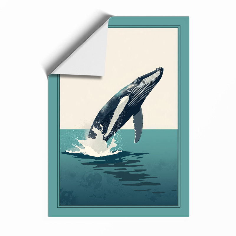 Breaching Whale Coastal - Framed Print, A4 - 29.7 x 21.0 cm, Unframed