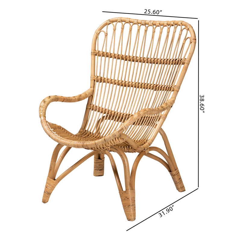 Handcrafted Natural Rattan Bohemian Accent Chair with Curved Backrest