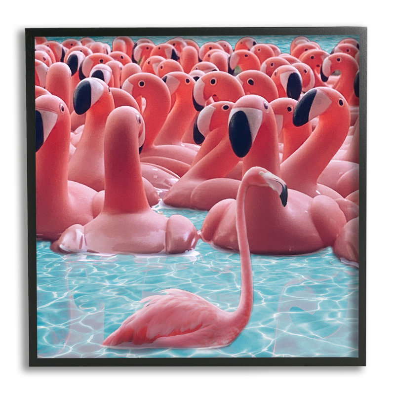 "Fun Flamingo" par Ziwei Li, Giclée encadrée noir minuit, H 17 po x l 17 po