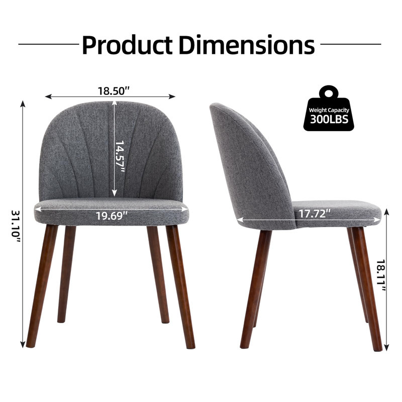 Linen Upholstered Side Chair with Solid Wood Legs (Set of 2), Gray