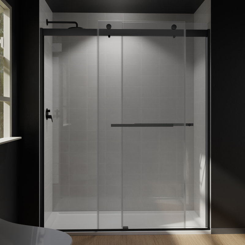 Porte de douche noire mat l 56 à 60 po x H 74 po - Design sans cadre en verre transparent de 5/16 po (8 mm)