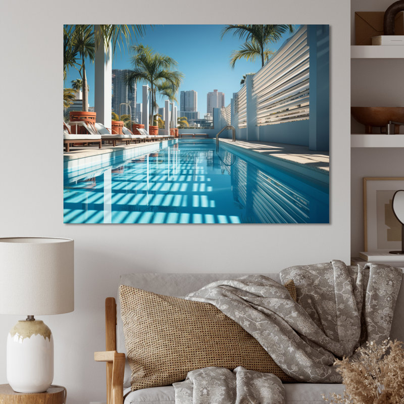 Turquoise Miami Skyscraper Shadows, reproduction d'art sur toile, 24" H x 32" W, Toile tendue