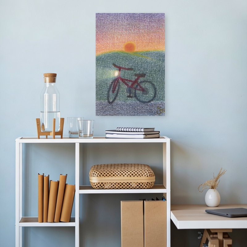 "Vélo au coucher du soleil", 18" H x 12" W