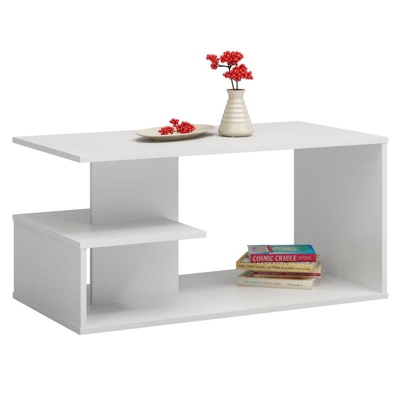 Littell Floor Shelf Coffee Table with Storage, White