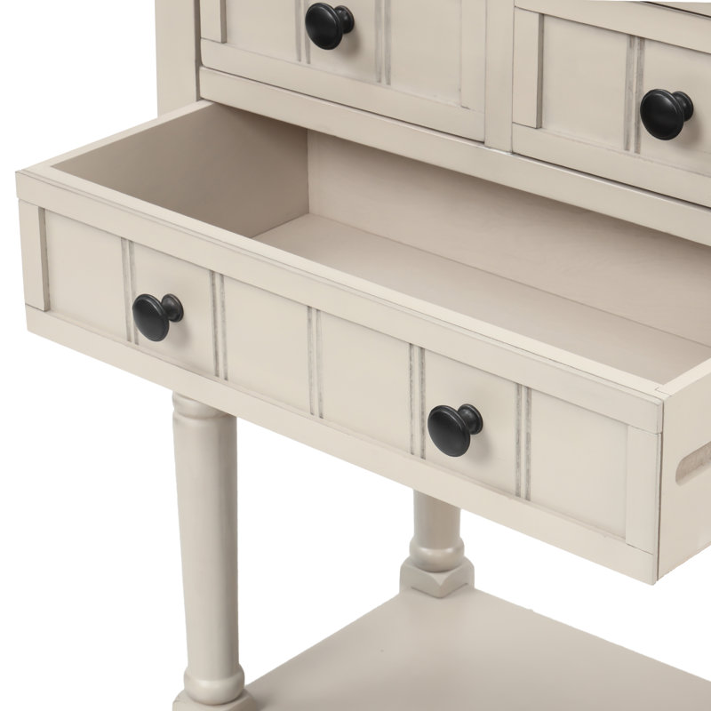 Weinman Modern Rustic Solid Wood Narrow Console Table with 3 Drawers and Bottom Shelf for Hallways, Entryways, or Behind Sofas