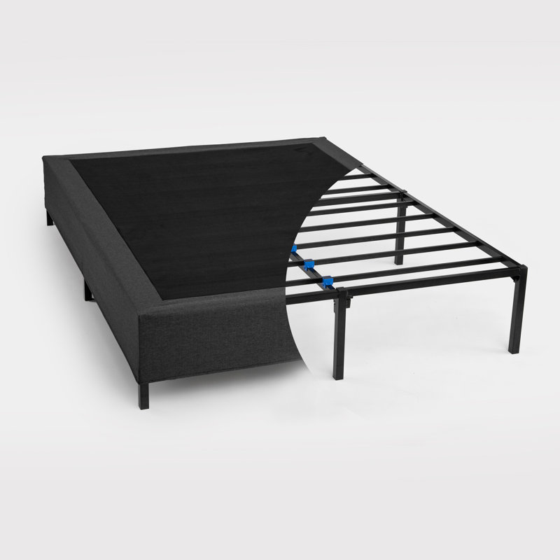 Full Size Black Upholstered Metal Mattress Foundation