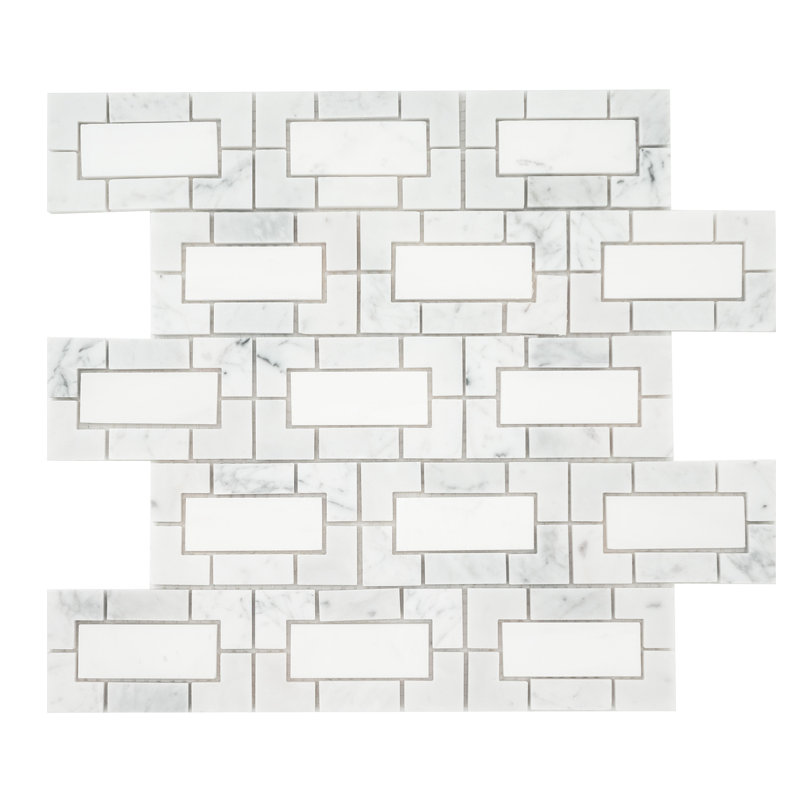 Calabria Frost Geometric 12 in. x 12 in. Polished Marble Mosaic Floor and Wall Tile