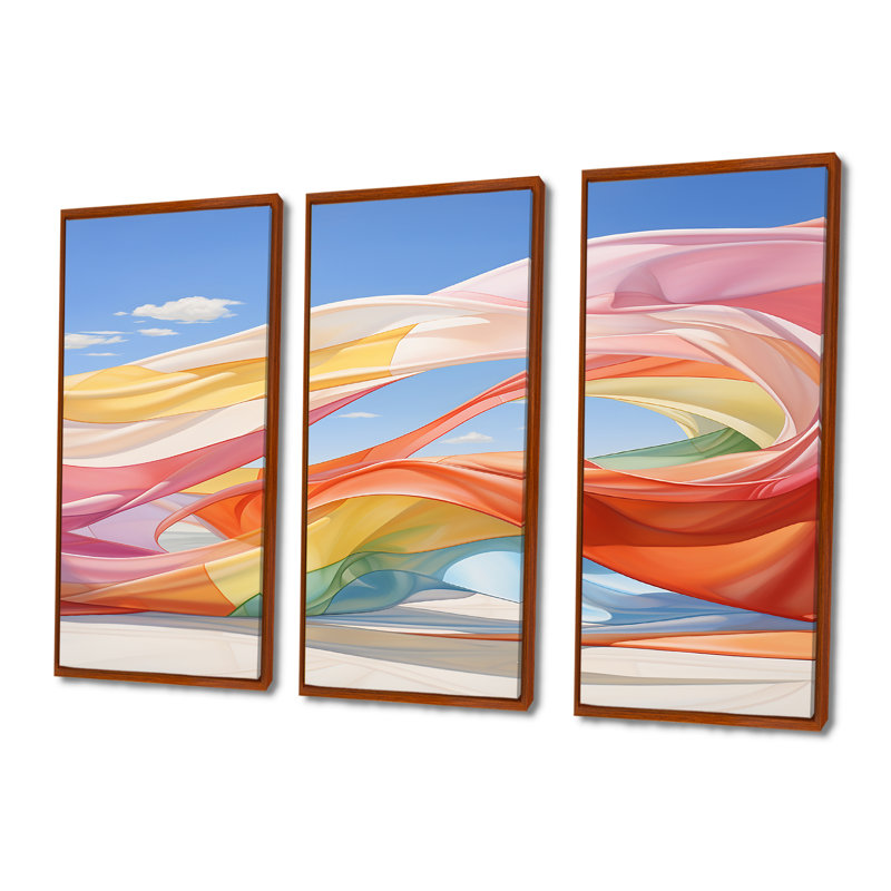 Tissu pastel flottant bleu ciel - ensemble d'art mural abstrait, Cadre flottant brun, H 32 po x l 48 po x P 1 po