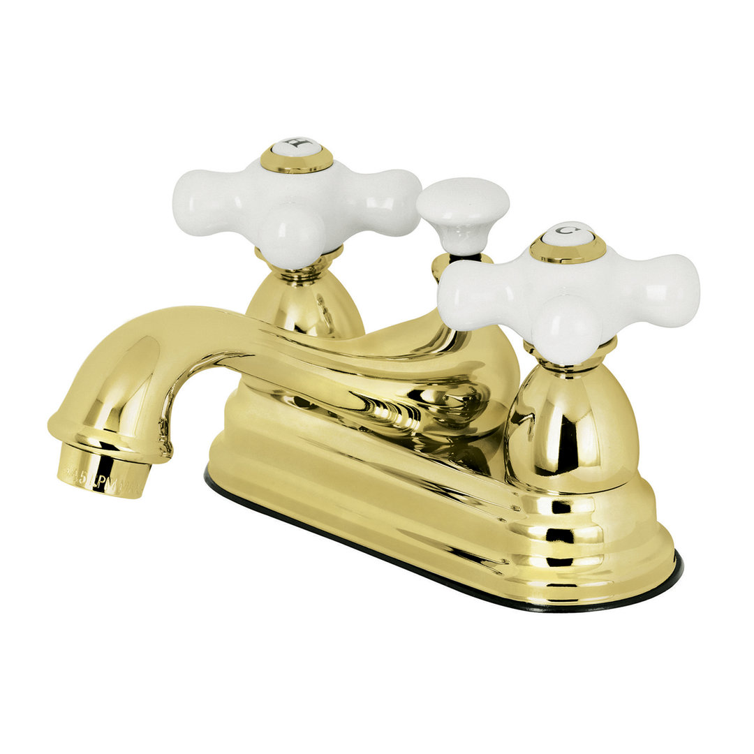 Kingston Brass Restoration Two-Handle 3-Hole Deck Mount 4" Centerset Bathroom Faucet with Brass Pop-Up Kingston Brass 