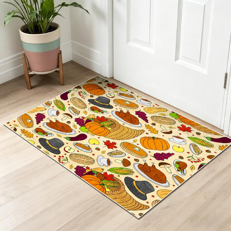 Tapis d'intérieur transparent, lavable à la machine et coloré avec des motifs dessinés à la main, Rectangle 32" x 47"