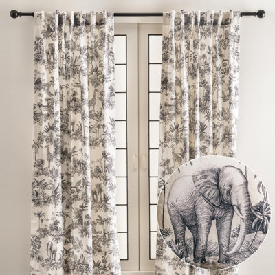 Maison d' Hermine Curtains for living room 100% Cotton 96 inch length Two Panels Light Filtering Toile Curtains for Bedroom Windows with rod and loop Pockets Drapes (Savana Jouy Black, 50"W x 96"L)