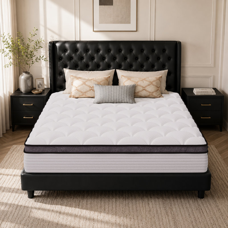 Matelas hybride en mousse à mémoire de fermeté moyenne (10''/12''/14''), certifié CertiPUR-US, 12", Grand lit