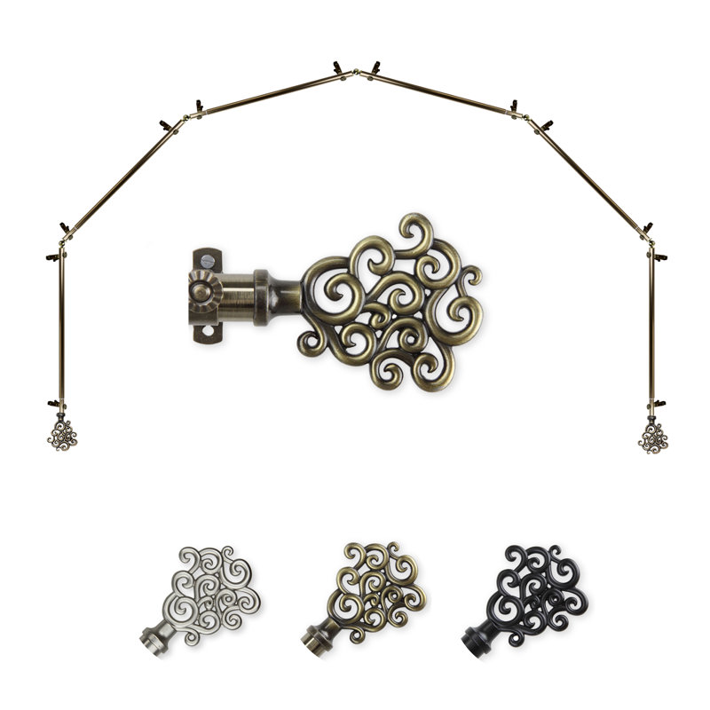 Ensemble de tringle à rideaux simple et quincaillerie Reinaldo, 18 à 28 po (de chaque côté), Laiton antique