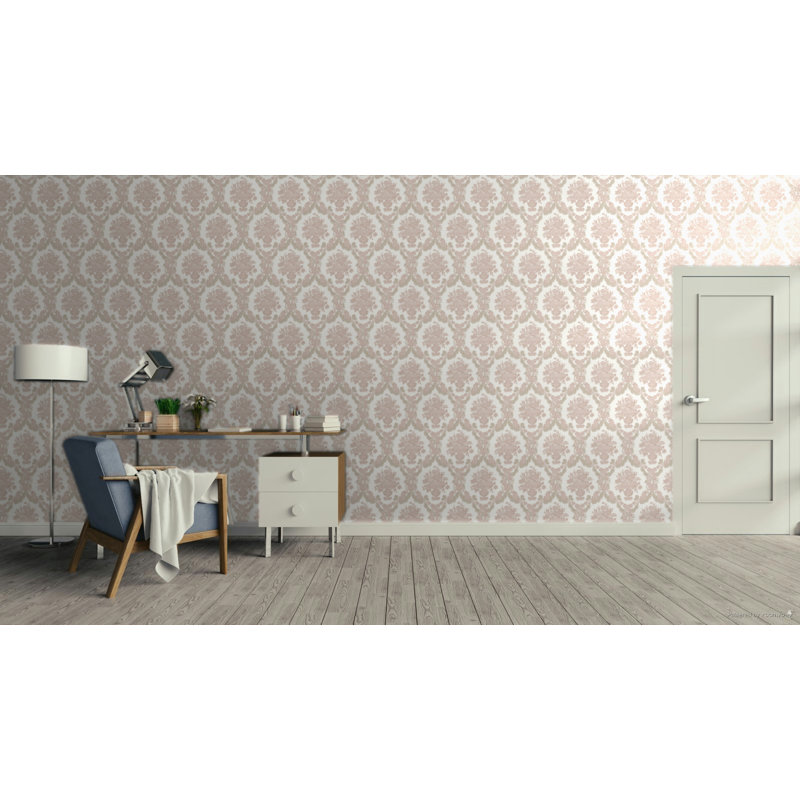 Italian Classics 4 Floral Baroque Damask 3D Embossed Wallpaper Roll, Pink