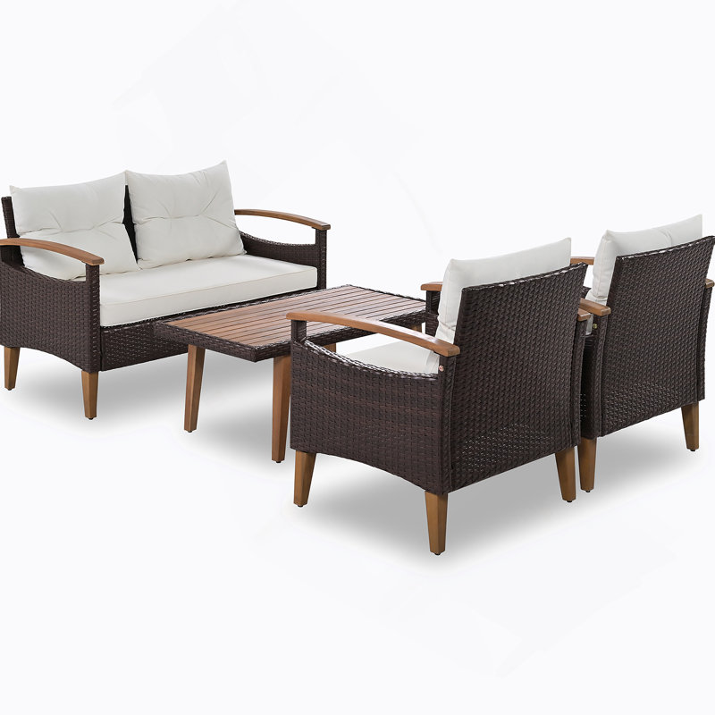 Ensemble de mobilier de jardin 4 pièces, ensemble de sièges de patio, canapé d'extérieur en rotin PE