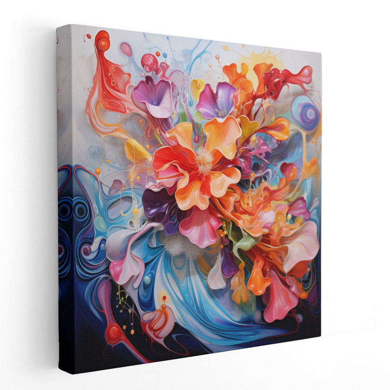 Mouvement floral fluide, impression abstraite 2, H 16 po x l 16 po x P 1,25 po, Papier