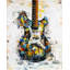 Guitare abstraite et colorée - imprimé mat moderne encadré bleu-19242739-19242732
