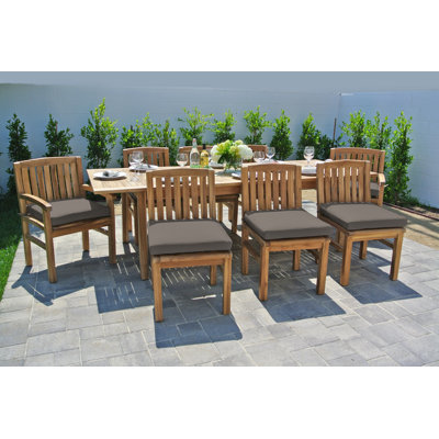 Huntington 9pc Teak Dining Set With Expansion Table Sunbrella Cushions