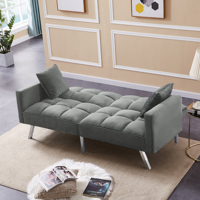 74.8'' Velvet Sleeper, Gray