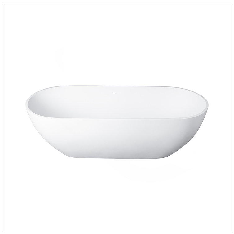 59" Freestanding Solid Surface Bathtub, Luxury Engineered Stone Resin Freestanding Soaking Bathtub With Overflow And Pop-Up Drain For Contemporary Bathroom, Matte White